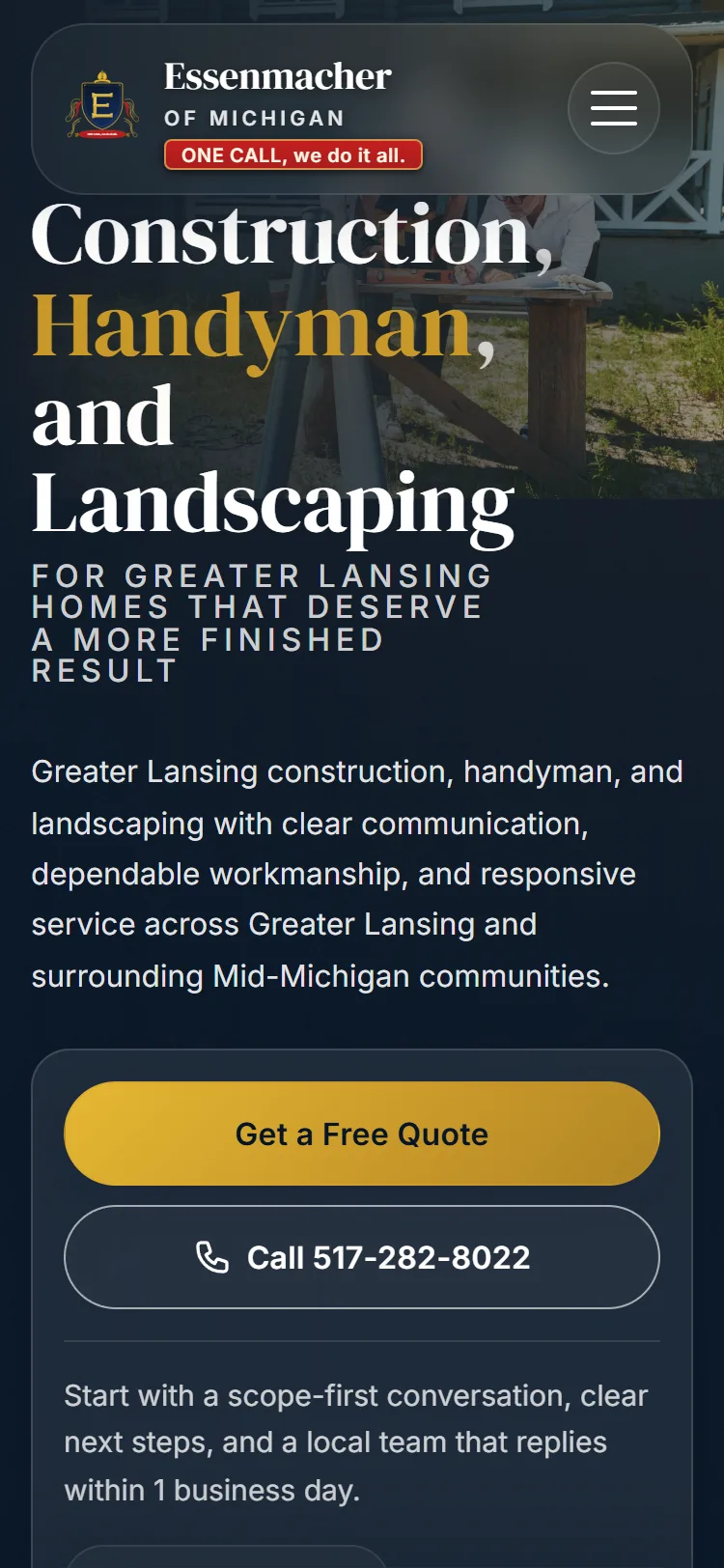 Essenmacher of Michigan website — mobile view